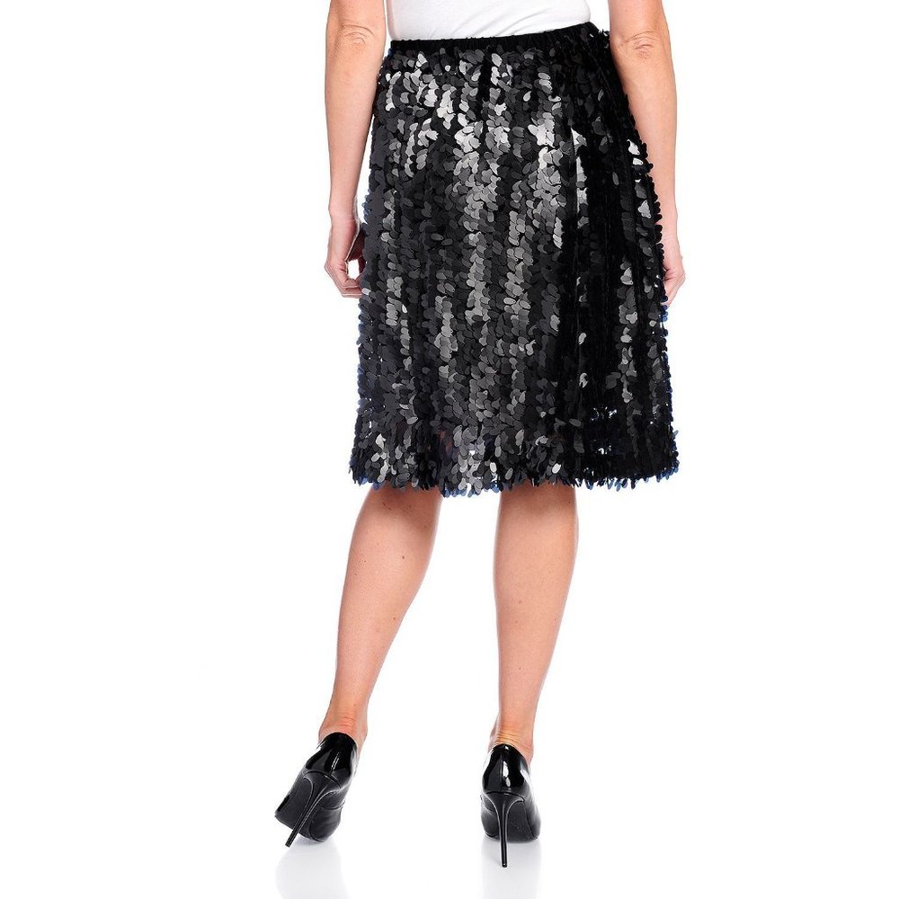Black Matte Sequin Festive Holiday Midi Skirt - Picture 3 of 6